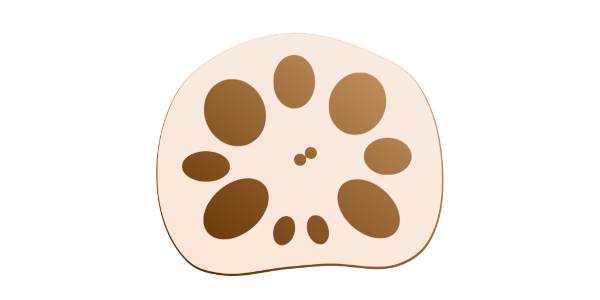 【フリー素材】レンコンの断面（輪切り/穴あき/根菜/煮物・縁起物）のイラスト（線なし・黒縁）(商用利用可・透過PNG)