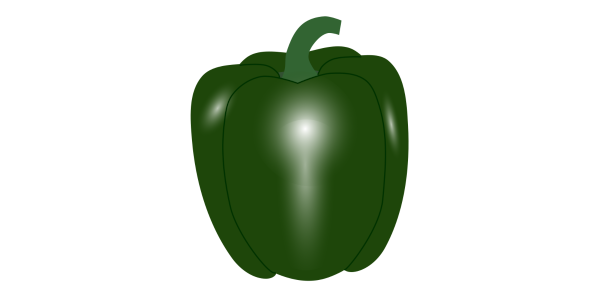【フリー素材】緑のパプリカ（肉厚/彩り野菜/ヘタ付き）のイラスト（線なし・黒縁）(商用利用可・透過PNG)
