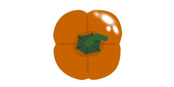 【フリー素材】上から見たオレンジ色のパプリカ（肉厚/彩り野菜/ヘタ付き上面図）のイラスト（線なし・黒縁）(商用利用可・透過PNG)