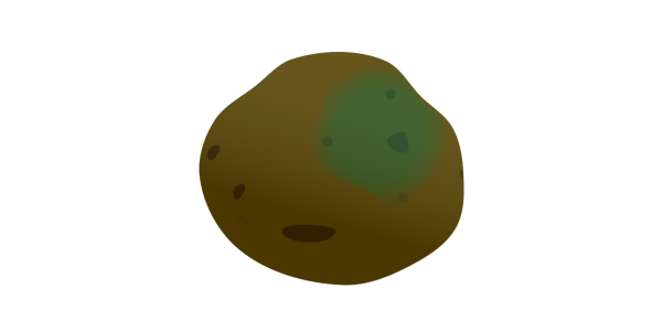 【フリー素材】緑化（ソラニン発生）した男爵ジャガイモのイラスト（食中毒注意/危険な食材）のイラスト（線なし・黒縁）(商用利用可・透過PNG)