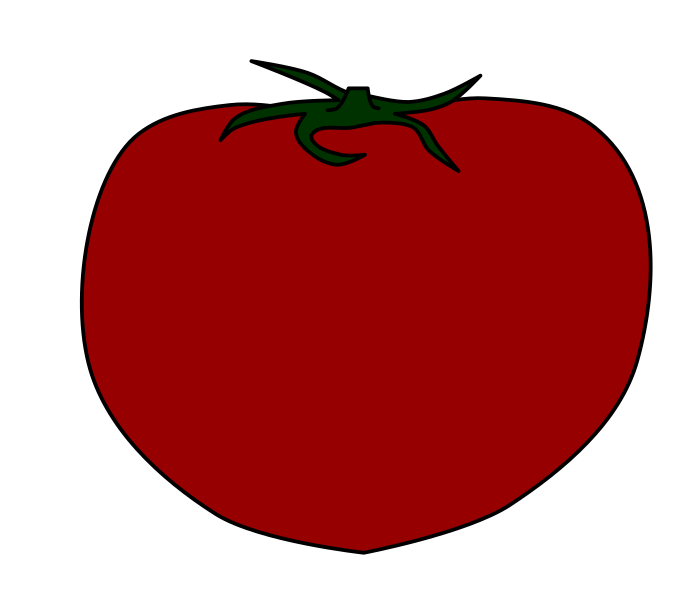 完熟した赤い大玉トマトのイラスト(黒い縁取りあり・野菜や食育資料の図解用透過PNG)