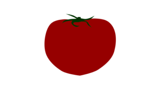 【フリー素材】完熟した赤い大玉トマト（ヘタ付き/基本の野菜/夏野菜）のイラスト（線なし・黒縁）(商用利用可・透過PNG)
