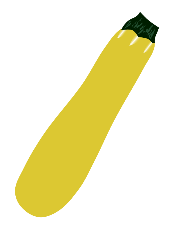 Simple, bright yellow zucchini illustration (no gloss, no shadow, no outline) as a transparent PNG for summer vegetable diagrams.