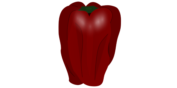 【フリー素材】真っ赤なピーマン（完熟/パプリカ/ビタミンC/料理）のイラスト（光沢・線なし・黒縁）(商用利用可・透過PNG)