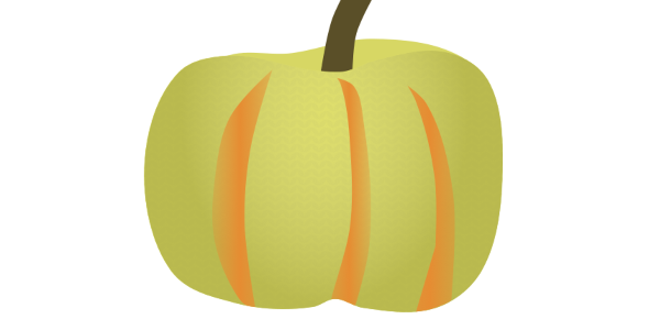 【フリー素材】ミニカボチャ「プッチィーニ」のイラスト（黄橙色/縦縞/飾りかぼちゃ/手のひらサイズ）(商用利用可・透過PNG)