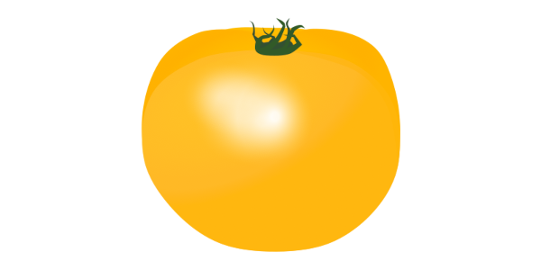 【フリー素材】黄色い大玉トマトのイラスト（イエロートマト/サラダ/彩り野菜/光沢・線なし・黒縁）(商用利用可・透過PNG)