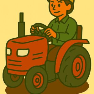 “Plants” × “Agriculture” Illustration of a person driving a tractor