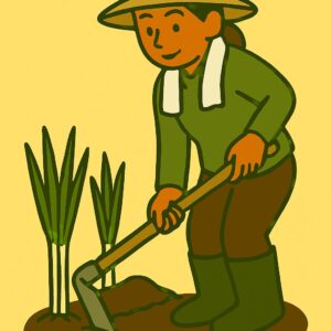 “Leeks” × ‘Agriculture’ × “Harvest” The person harvesting leeks