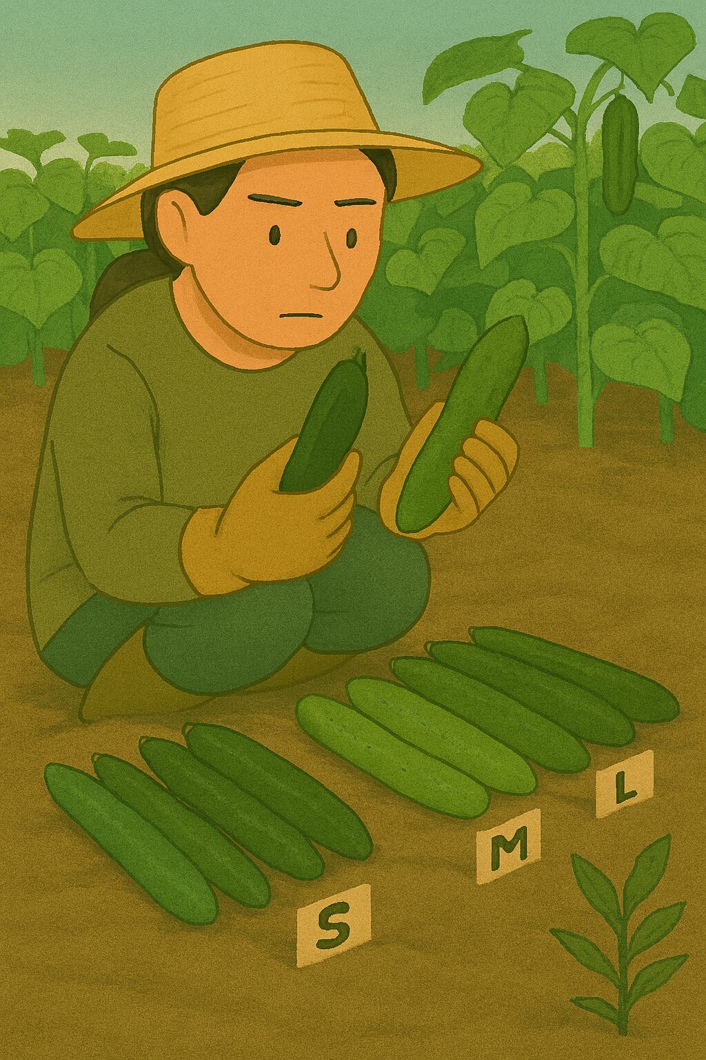 Cucumbers × Farming × People Farmers sorting cucumbers