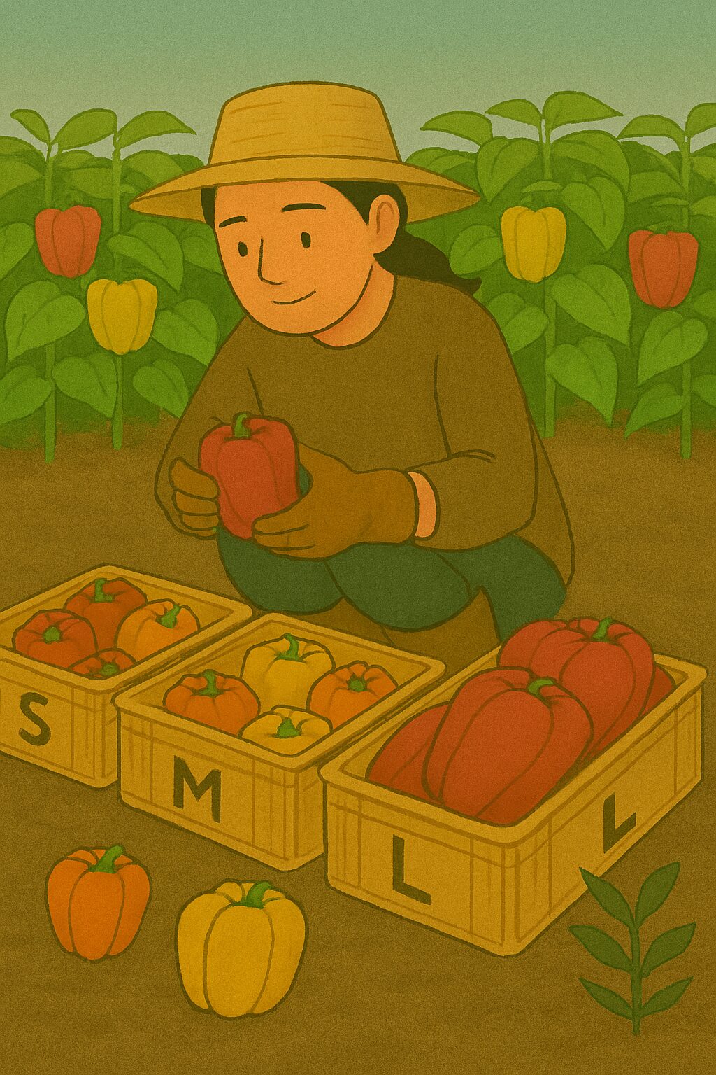 “Paprika” × “Agriculture” The person sorting paprika