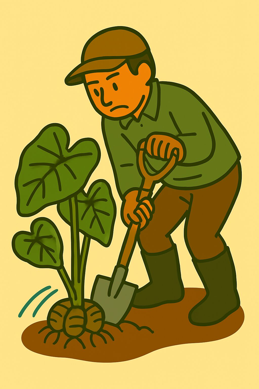 “Taro” × “Harvesting and Sorting”The process of harvesting and sorting taro