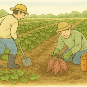 “Sweet Potato” × “Harvest” The process of harvesting and processing sweet potatoes