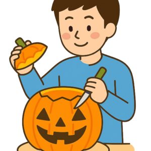 Pumpkin × Halloween × People　The person making Jack-o'-lanterns